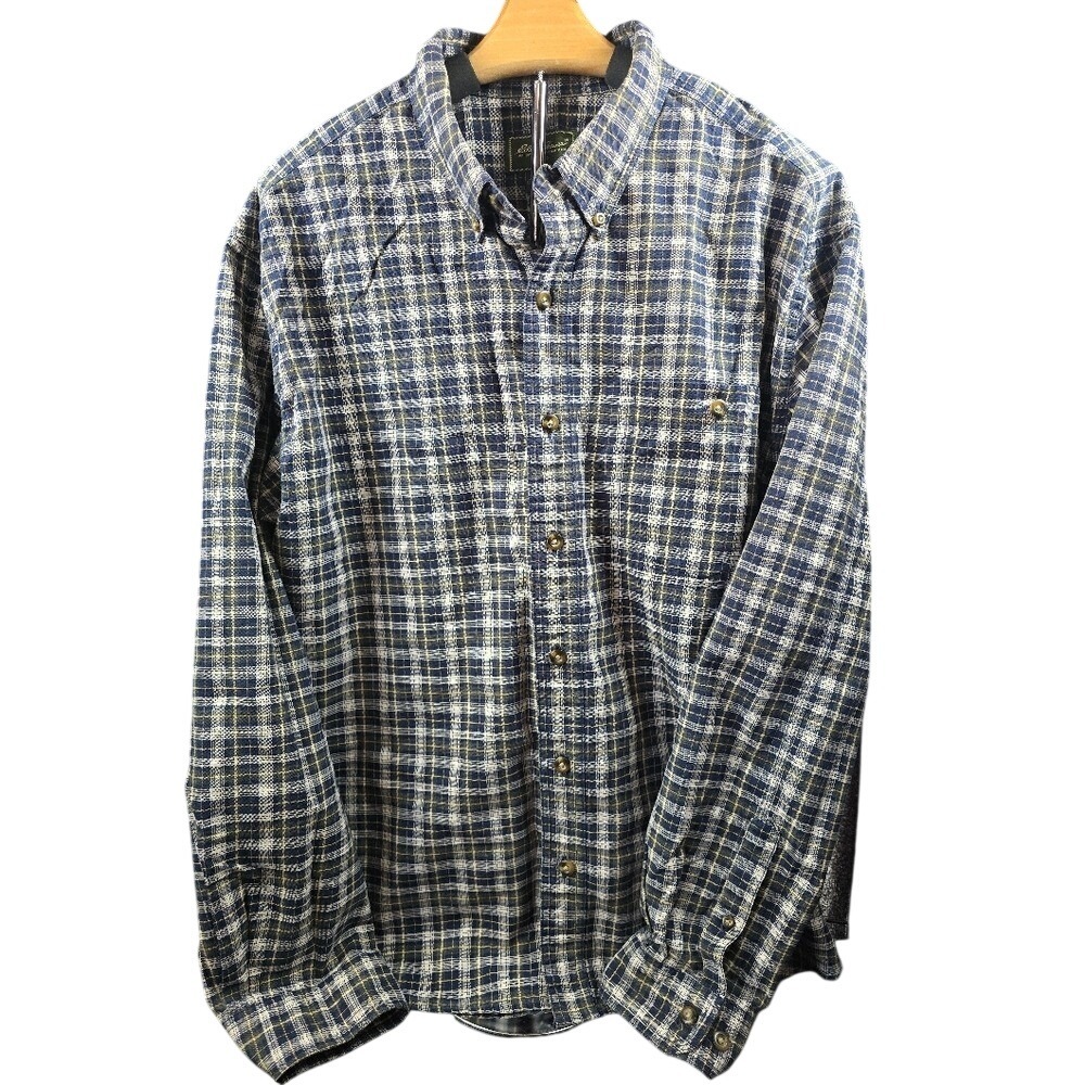 Eddie Bauer Blue & White Plaid Button-Down Shirt – 100% Cotton, Size XL